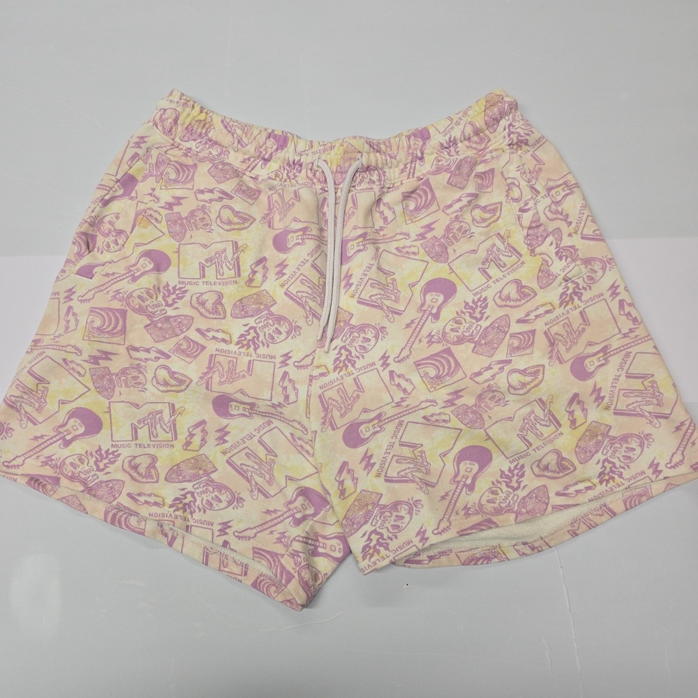 HM MTV Music Television Graphic Relaxed Fit Lounge Shorts Pink Purple Yellow M